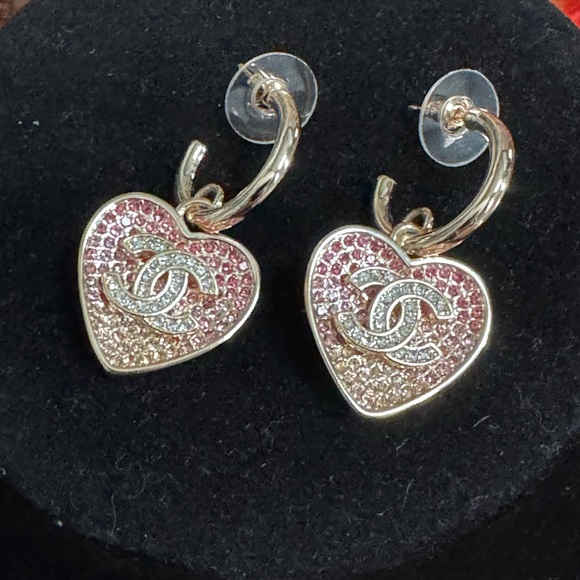 Gradient Pink & Champagne Rhinestone Hoop Earrings - Picture 2 of 4